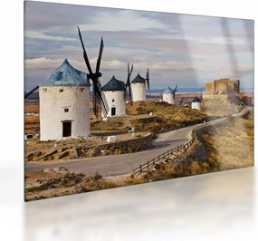 Sklenený obraz - Veterné mlyny Consuegra, Španielsko (70x50 cm)