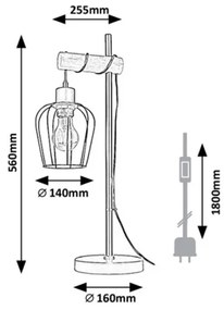 Rabalux Stolná lampa FABIANO 1x40W | E27 - čierna, svetlé drevo
