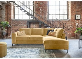 Žltá zamatová rozkladacia rohová pohovka (pravý roh) Lofty Lilly – Miuform