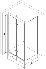 Mexen Lima sprchovací kút 80x70 cm, priehľadná, zlatá, 856-080-070-50-00