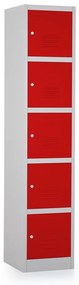 Kovová šatníková skrinka - 5 boxov, 38 x 45 x 185 cm, cylindrický zámok, červená - ral 3000