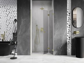 Mexen, Mexen Lunar-F pravé sklápacie sprchové dvere 65 cm, transparentné, brúsené zlato - 836-065-000-55-00-P