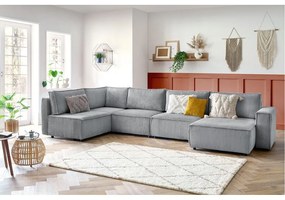 Svetlosivá menčestrová rohová pohovka (ľavý roh/do tvaru "U") Nihad modular – Bobochic Paris
