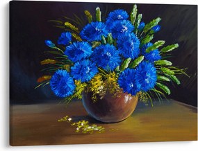 Obraz modrých kvetov vo váze (70x50 cm)