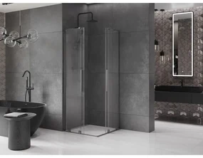 Mexen Velar L Duo, sprchový kút s posuvnými dverami 80 x 80 cm, 8mm číre sklo, grafit brúsený, 871-080-080-02-03-66