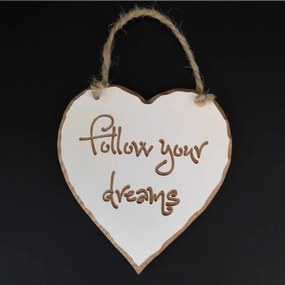AMADEA Drevené srdce s rytým textom - Follow your dreams, masívne drevo, 16x15x1 cm