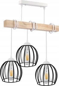 BERGE LED závesné stropné svietidlo, drevené, biele, 3xE27, drôtená guľa