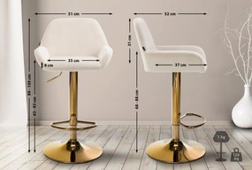Barová stolička Braga (SET 2 ks) - zamat, zlatá podnož - Krémová