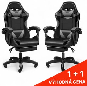 Kancelárska herná stolička s nastaviteľnou opierkou nôh - čierno-sivá 1 + 1