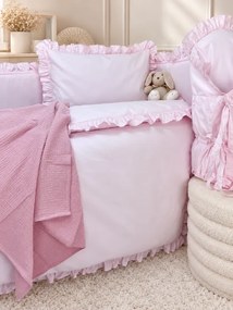 5-dielna súprava do postieľky Ružová s volánikom – 100% bavlna & minky, ideálne pre dievčatko