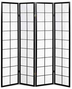 Paraván dřevěný 4 dílný, masiv smrk, bílá netkaná textilie, černý matný lak