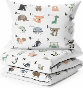 Bavlnené obliečky do postieľky ANIMAL ALPHABET biele Rozmer obliečky: 45 x 65 cm | 90 x 135 cm