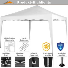 Záhradný párty stan - 3 x 3 m, biela + 4 bočnice