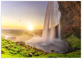 Obraz - Seljalandsfoss spoza vnútra jaskyne (70x50 cm)