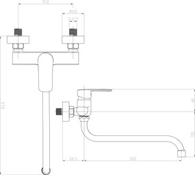 Mereo Pego, drezová nástenná batéria, 150 mm, s ramienkom rúrkovým o 18 mm - 300 mm, chróm, MER-CB30106P