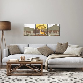 Obraz jeleňa (s hodinami) (90x30 cm)