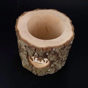 AMADEA Drevený svietnik z kôrového kmeňa s vkladom - betlehem, masívne drevo, výška 12 cm