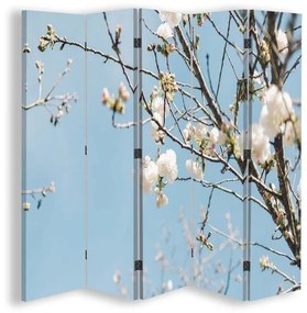 Ozdobný paraván Květy jabloně - 180x170 cm, päťdielny, obojstranný paraván 360°