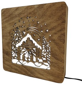 AMADEA Drevená lampička betlehem, veľkosť 20 cm, s LED osvetlením s trafom na 12V