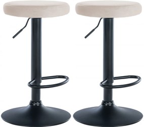 2x Barová stolička Ponte - zamat, čierny rám - Krémová