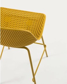 Okrovožltá kovová/plastová záhradná barová stolička Quinby – Kave Home