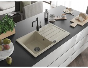 Mexen Bruno, granitový drez 795x495x200 mm, 1-komorový a drezová batéria Carla, béžová, 6513-69-670700-70