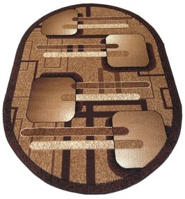 Oválny koberec v hnedej farbe s geometrickými vzormi