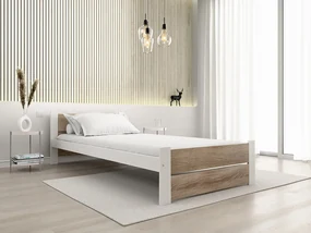Posteľ IKAROS DOUBLE 90 x 200 cm, biela/dub sonoma Rošt: S latkovým roštom, Matrac: Matrac DELUXE 10 cm