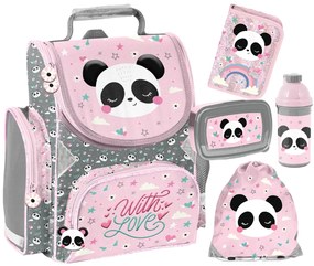 Školský set Panda With Love – 5-dielna súprava s taškou, peračníkom, vreckom a doplnkami