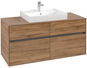 VILLEROY &amp; BOCH Collaro závesná skrinka pod umývadlo na dosku (umývadlo v strede), 4 zásuvky, 1200 x 500 x 548 mm, Oak Kansas, C08100RH