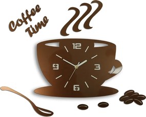 Moderné nástenné hodiny COFFE TIME 3D COPPER copper