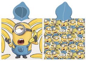 DETSKÝ BAVLNENÝ PONČO UTERÁK S KAPUCŇOU MINION 50X115 CM VZOROVANÝ