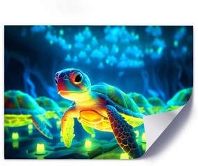 Obraz na plátně, Vesmírná želva neonová - 120x80 cm