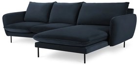 Tmavomodrá zamatová rohová pohovka (pravý roh) Vienna – Cosmopolitan Design