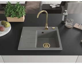 Mexen Ben, 1-komorový granitový drez 600x500x190 mm, pravý + zlatý sifón, šedá, 6523605000-71-G