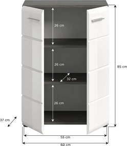 Skrinka Salsa, 60 cm, šedý dub/biela lesk