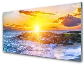 Skleneny obraz Západ slnka more pobrežie 140x70 cm