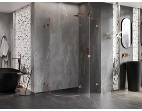 Mexen Lunar, pravý polkruhový sprchový kút 90 x 80 cm, 8mm číre sklo, profil medená matná, 833-090P-080L-65-00