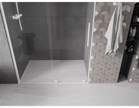 Mexen Velar, posuvné dvere do otvoru 130x200 cm, 8mm číre sklo, biely profil, 871-130-000-01-20