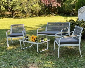 ZÁHRADNÝ SET RARO 2 x KRESLO + 1 x POHOVKA + STÔL BIELY + ŠEDÝ