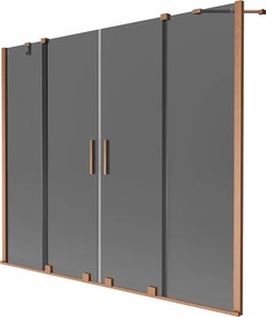 Mexen Velar Duo, 2-krídlová posuvná vaňová zástena 200 x 150 cm, 8mm šedé sklo, medená matná, 896-200-000-42-65