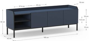 Modrý TV stolík 160x55x42 cm Adara – Marckeric