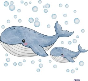 PIPPER. Veľryby - textilná nálepka na stenu