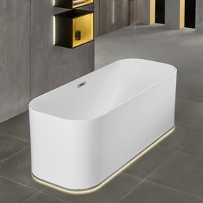 VILLEROY &amp; BOCH Finion voľne stojaca vaňa z materiálu Quaryl (bez spoja medzi panelom a vaňou), odtok v strede, 1700 x 700 x 633 mm, s prítokom, lišta Design, funkcia Emotion, Chrome, Stone White, UBQ177FIN7N100V1RW