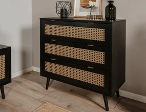 Zásuvková komoda Vienna, čierna/výplet