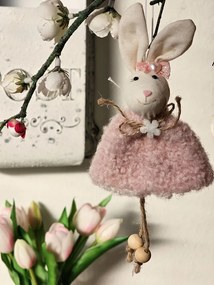 Závesný veľkonočný zajačik s ružovými šatami Magiccal - 8*3*16 cm