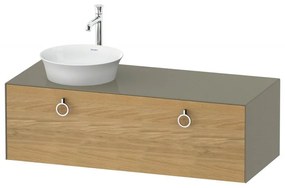 DURAVIT White Tulip závesná skrinka pod umývadlo na dosku vľavo, 1 zásuvka, 1300 x 550 x 408 mm, dub prírodný masív/kameňovo šedá vysoký lesk, WT4982LH5H2