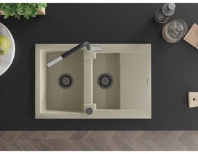 Mexen Gaspar, 1,5-komorový granitový drez 737x475x177 mm a drezová batéria Flora, béžová, 6507-69-670401-07-B