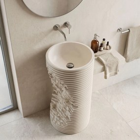 Rea Travena Round, voľne stojace umývadlo 410x410x860 mm, béžová-imitácia kameňa, REA-U3533