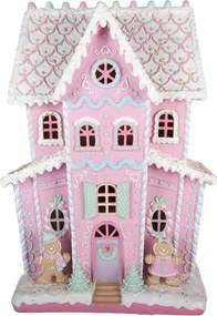 Veľký ružový svietiaci domček s perníčkami Gingerbread - 54*31*76 cm LED / 3*AA